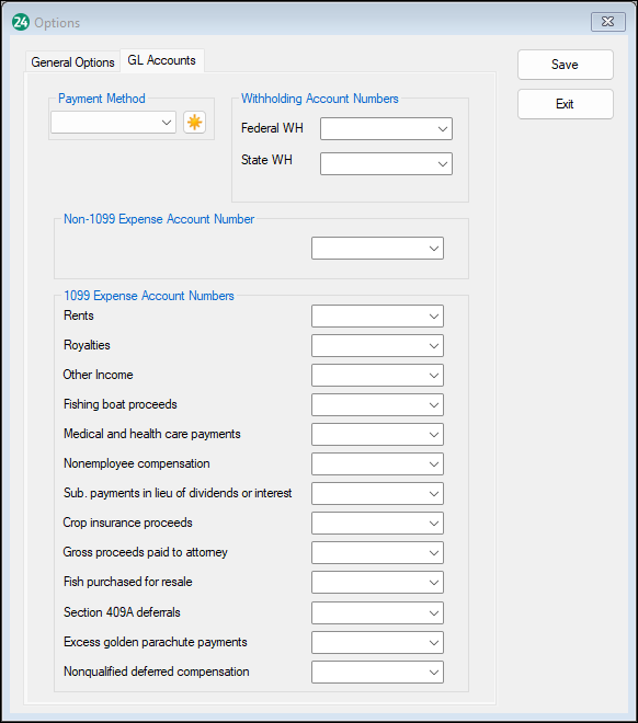 Payables options GL Accounts tab